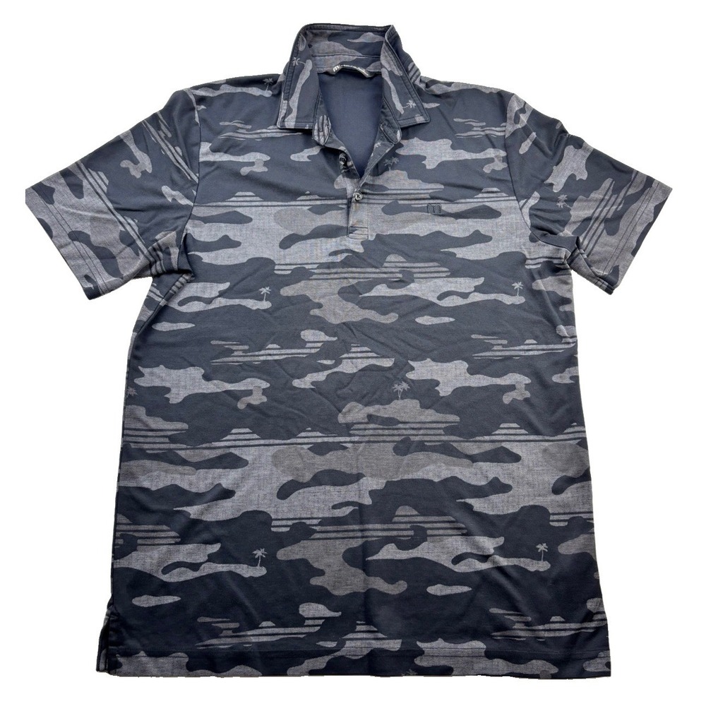 Travis Mathew Beachside Stealth Golf Polo Shirt Sz Large Gray Camo Palm Tree